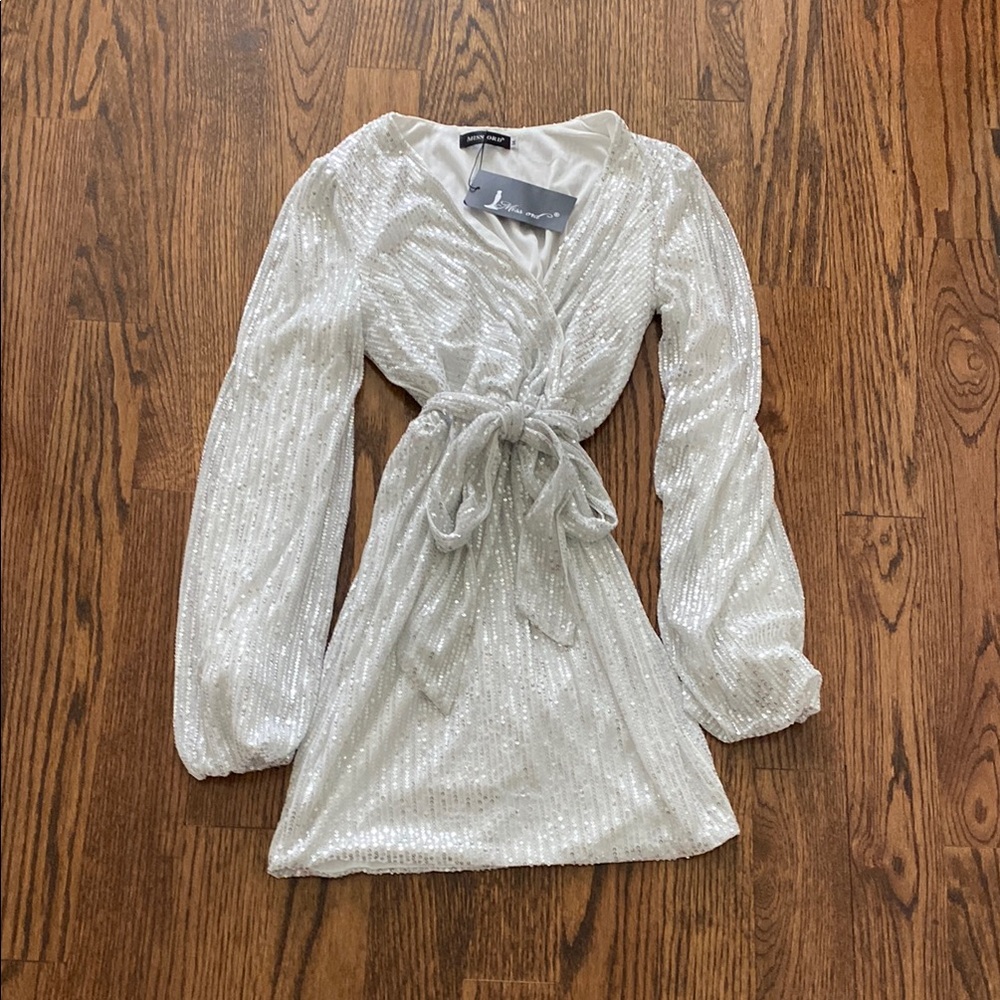 Silver Sequin Wrap Dress